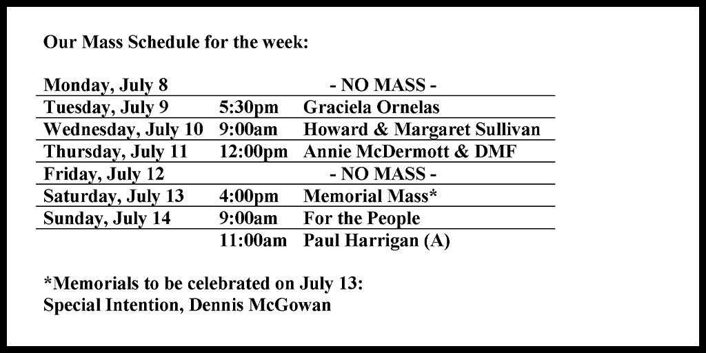 Mass Schedule Holy Redeemer