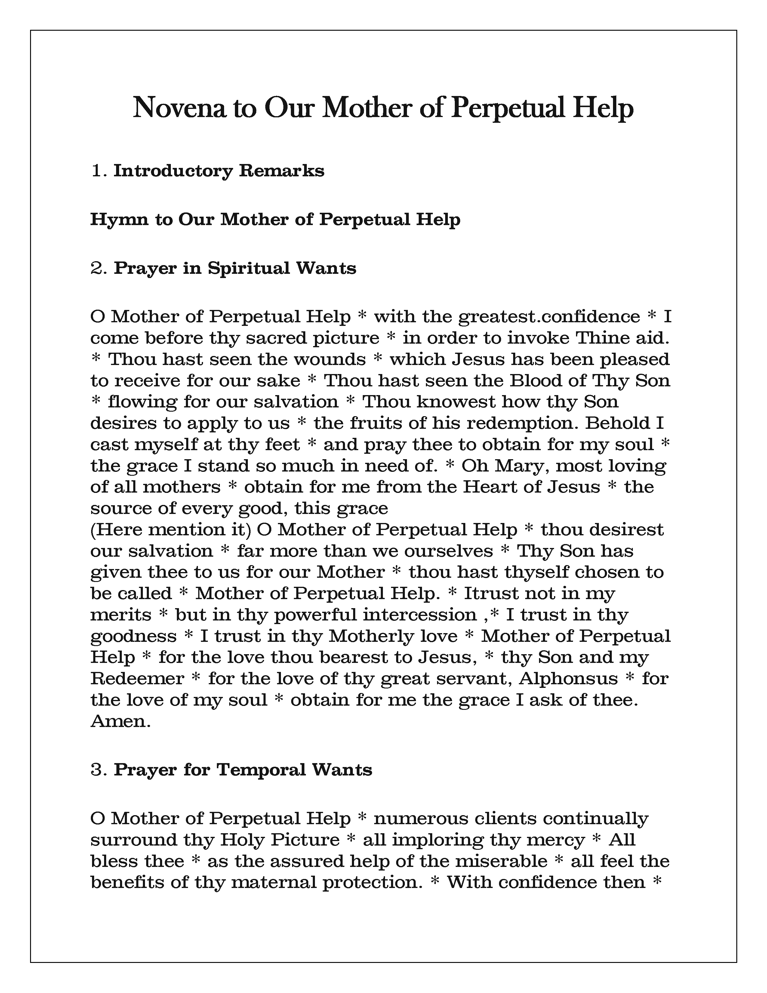 Novena Prayer Card