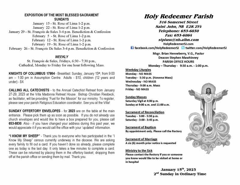 January 15 Bulletin Holy Redeemer