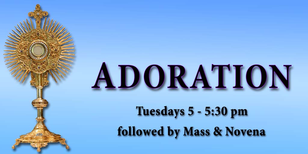 Adoration
Tuesdays 5 - 5:30 pm followed by Mass & Novena