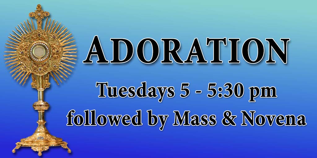 Adoration
Tuesdays 5 - 5:30 pm followed by Mass & Novena