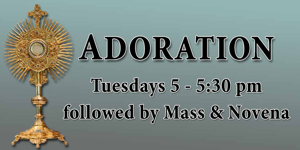Adoration
Tuesdays 5 - 5:30 pm followed by Mass & Novena