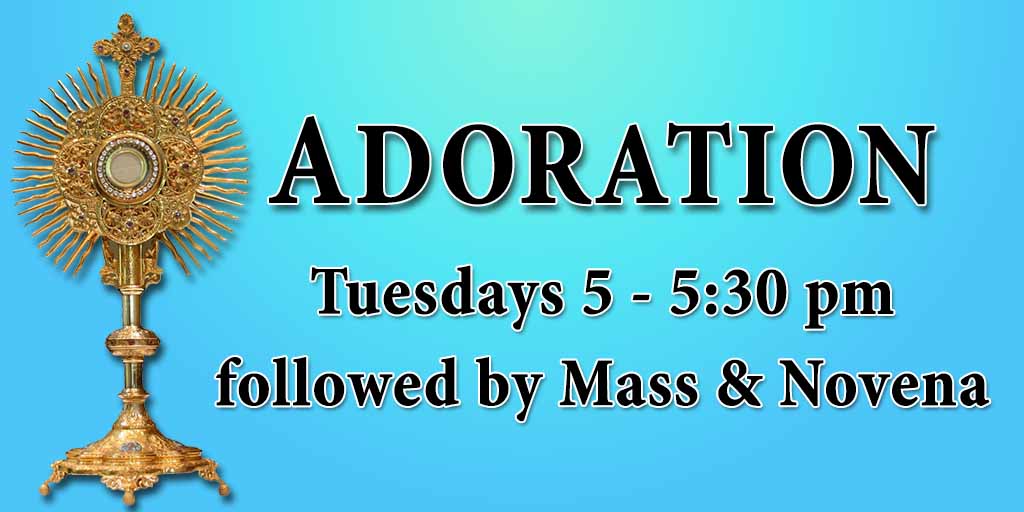 Adoration
Tuesdays 5 - 5:30 pm followed by Mass & Novena