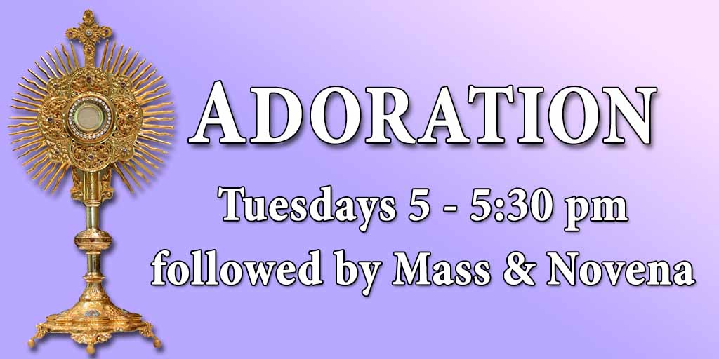 Adoration
Tuesdays 5 - 5:30 pm followed by Mass & Novena