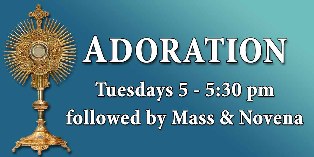 Adoration
Tuesdays 5 - 5:30 pm followed by Mass & Novena